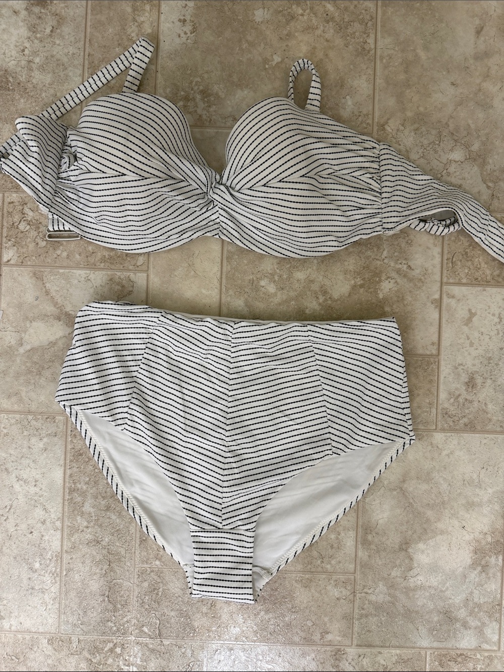 H&M White Bikini with Black Stripe Detail